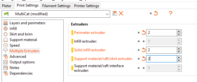 Use 2nd extruder only for a print not working – PrusaSlicer