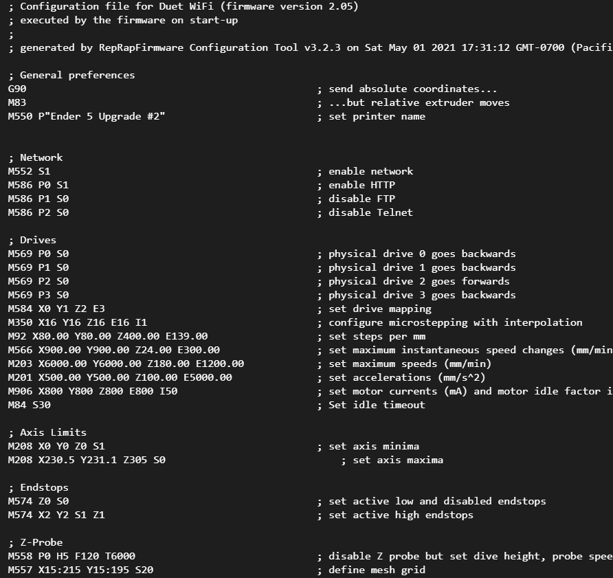 Upload & Start Settings (Duet wifi)