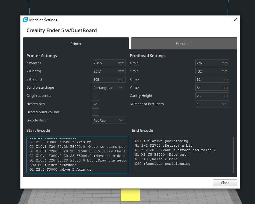 Upload & Start Settings (Duet wifi)