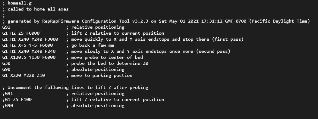 Upload & Start Settings (Duet wifi)